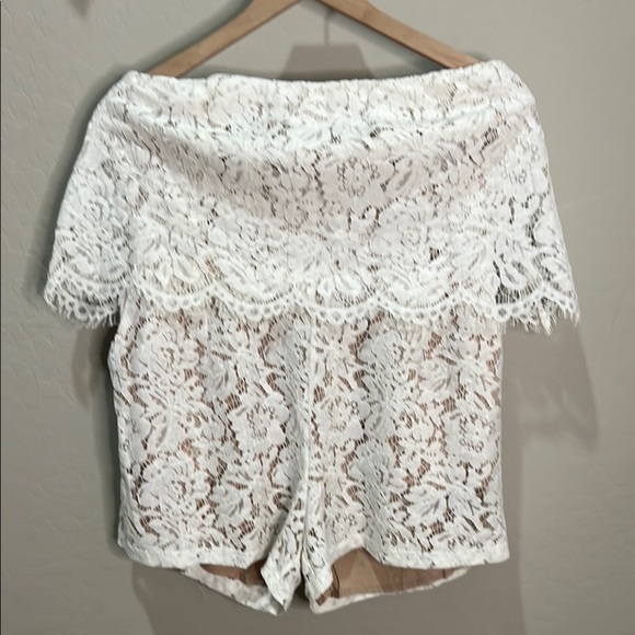 Romper Ivory White Lace Overlay Wedding Outfit Strapless Halter Reception - Picture 1 of 13